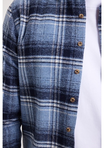 Tudors Erkek Slim Fit Dar Kesim Kareli Kışlık Oduncu Gömlek-42377 Mavi