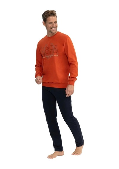 U.s. Polo Assn. 18824 Erkek Turuncu Uzun Kollu Yuvarlak Yaka İki İplik Pijama Takım 001