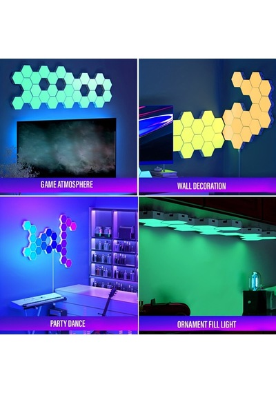 Rgb Led Akıllı Altıgen Duvar Lambası Kumandalı Gece Işığı RGB