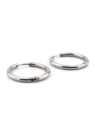 Büyük Boy 25 MM Gümüş Renkli Çelik Erkek Halka Küpe E513