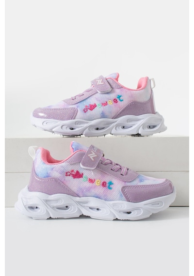 Adımist Çocuk Unisex Rahat Ortopedik Taban Işıklı Snakers Spor Ayakkabı Lento Işıklı Beyaz - Lila