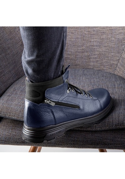 Ducavelli Ankle Hakiki Deri Bağcıklı Kauçuk Taban Erkek Bot, Fermuarlı Bot