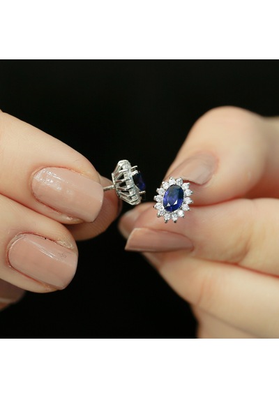 Lova Pırlantalı Oval Safir Anturaj Küpe -  3030022