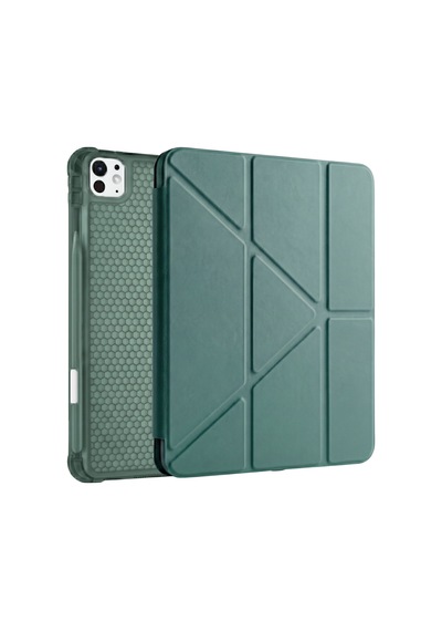 Ps Apple Uyumlu iPad Pro 11 İnç M5 / M4 Tri Folding Standlı Kılıf - Haki Kapaklı Kılıf