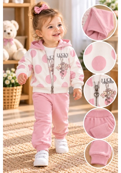 Babywood Lucky Baskılı Kız Üçlü Takım 9-24 Aylık -dü26760331 - Pembe