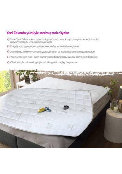 Huggy %100 Yeni Zelanda Kuzu Yünü Bebek Yorganı 75x125 Cm