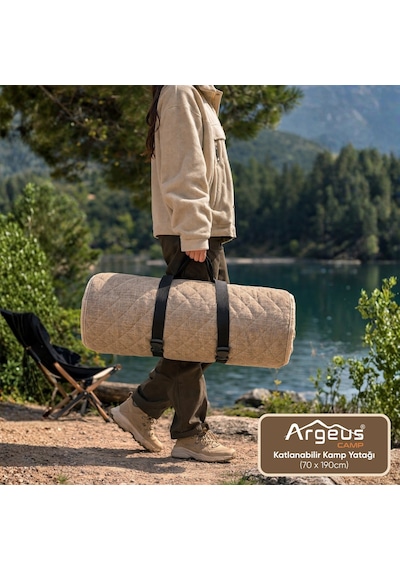 Katlanır Kamp Yatağı - Yer Yatağı - Taşınabilir - Argeus - Bej - 70x190cm Çok Renkli