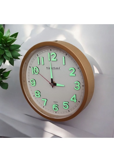 Fosforlu 3d Kabartma Rakam Mini Küçük Duvar Saati Çap 22 Cm Gold Altın