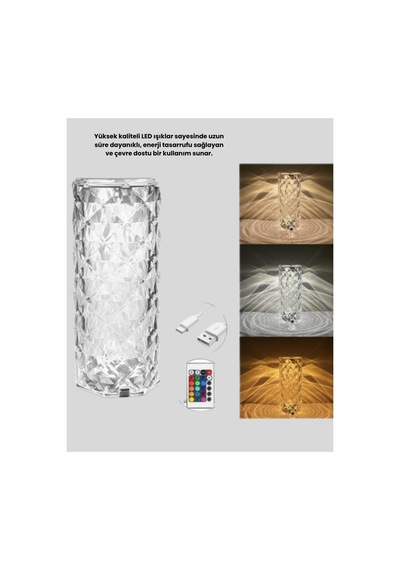 Kristal Rgb Led Masa Lambası Renkli Kumandalı Işık, Dekoratif Ve Enerji Tasarruflu Çok Rnekli