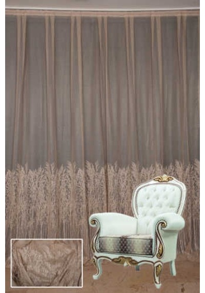 Selvi Desen Vizon Renk Hazır Dikilmiş Pileli Fon Perde 300x260 Cm