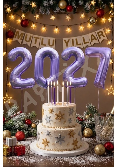 2027 Yılbaşı Özel Mor Rakam Folyo Balon Seti Saremset