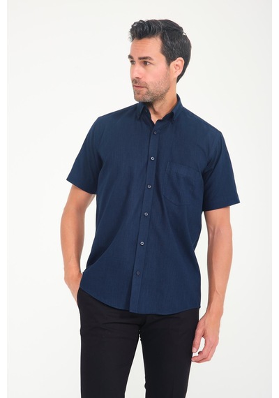Klasik Kısa Kol Linen Keten Yaka Düğmeli Hediye Kutulu Erkek Gömlek Fs-001202 - Lacivert-1693