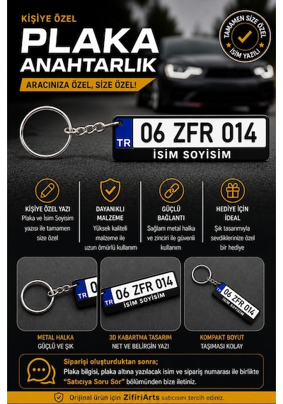 Kişiye Özel İsimli Plaka Anahtarlık Mavi