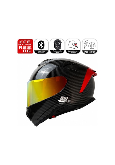 Motosiklet Kaskı Full Face Güneş Vizörlü Motorcu Kask Novax Red Carbon Çok Renkli
