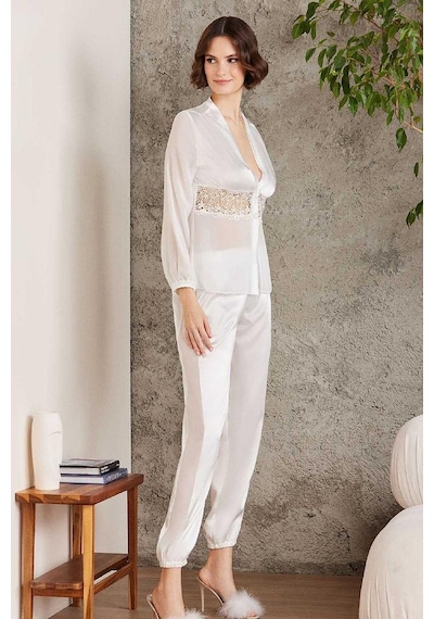 Pierre Cardin 6005 Kadın Saten Dantelli 6'lı Set-ekru Ekru