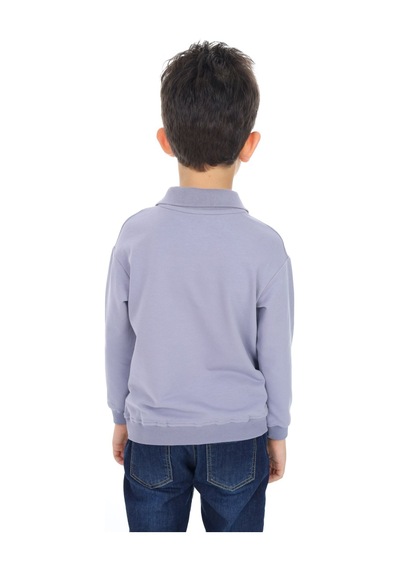 Toontoy Kids Toontoy Erkek Çocuk Baskılı Polo Yaka Düğmeli Uzun Kollu Tişört Koyu Gri
