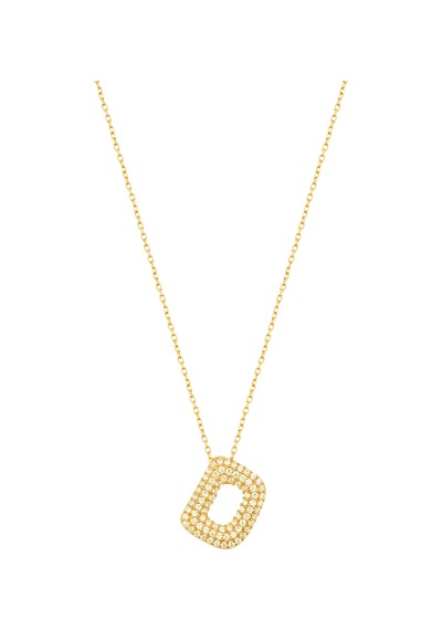 Beyaz Zirkon Taşlı Gümüş Harf Kolye - D Harfi Rose Gold