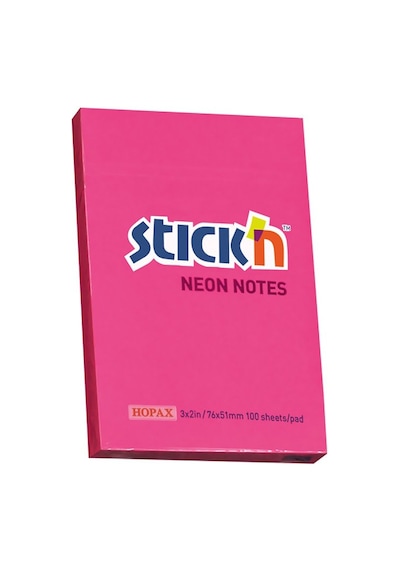 Stick'n 21161 Yapışkanlı Not Kağıdı 51x76 100 Yaprak Neon Koyu Pembe