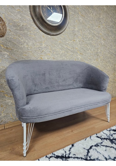 Zafir İkili Teddy Beyaz Boyalı Telli Ayak Çay Seti Koltuk İkili Berjer , Balkon, Salon, Ofis Gri