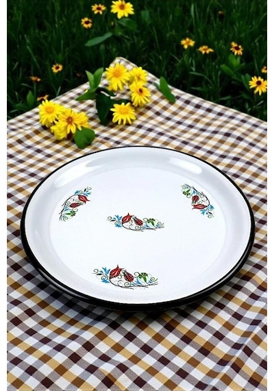 Emaye Sini Sofra, Yemek Sunum Tepsi, Yer Sofrası Çinko 60 Cm Beyaz