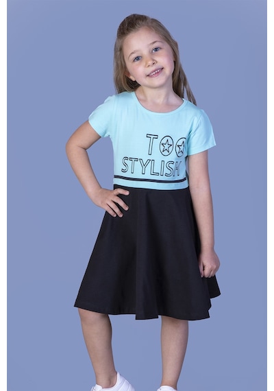 Toontoy Kız Çocuk Too Stylısh Baskılı Elbise Mint Yeşili