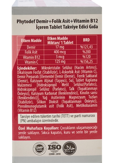 Phytodef Demir + Folik Asit + Vitamin B12 + Vitamin C 30 Tablet