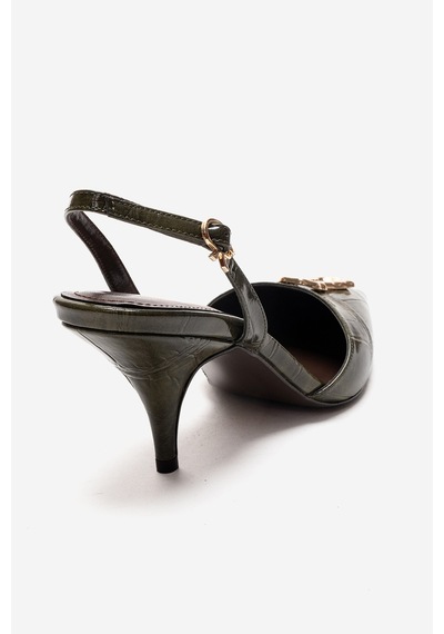 Luvishoes Yvella Yeşil Rugan Baskı Tokalı Sivri Burunlu Kadın Topuklu Ayakkabı