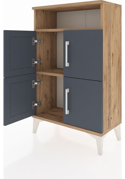 Arges Komodin Tek Raflı 4 Kapaklı 60x30x96 Çam-antrasit Atlas Çam