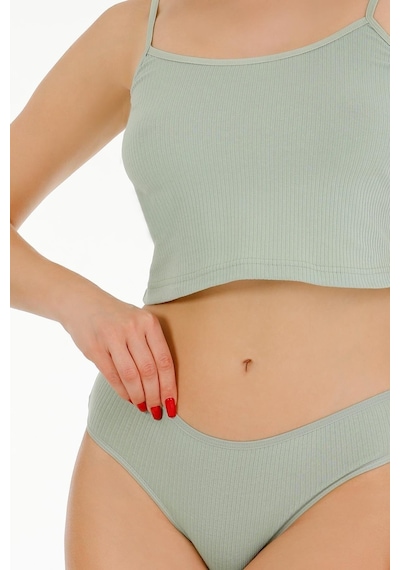 Sensu Kadın Fitilli Kumaş İp Askılı Büstiyer Bikini Külot Set - Bbt300 Çağla Çağla