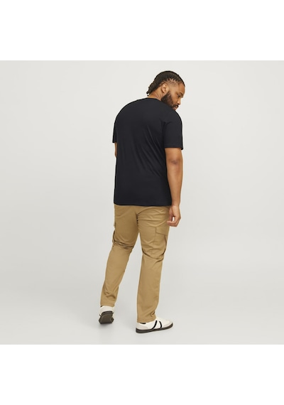 Jack & Jones Büyük Beden Sifir Yaka Kisa Kollu Tisört - Caleb - 12258871 Siyah