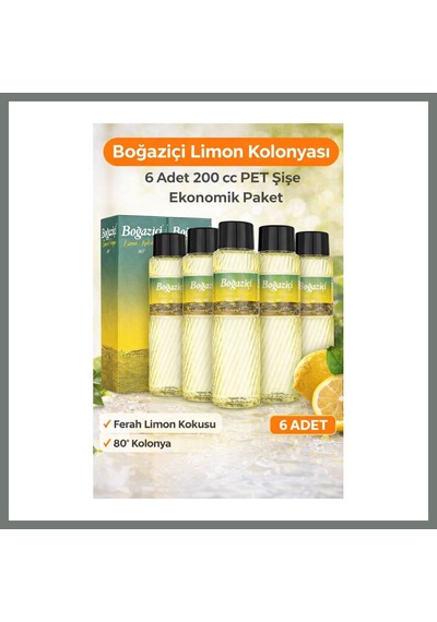 Bezos Boğaziçi Limon Kolonyası 200 Cc Pet Şişe 6 Adet 80 Ferahlatıcı Limon Kokulu Kolonya Ekonomik Paket Mmbz