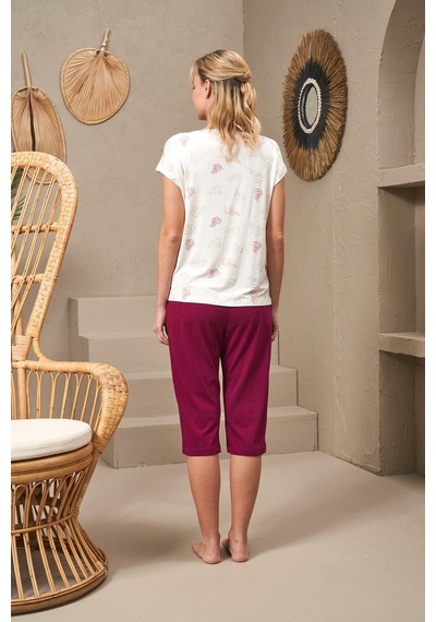Pjs 25145 Kadın Kısa Kollu Kapri Pijama Takımı bordo