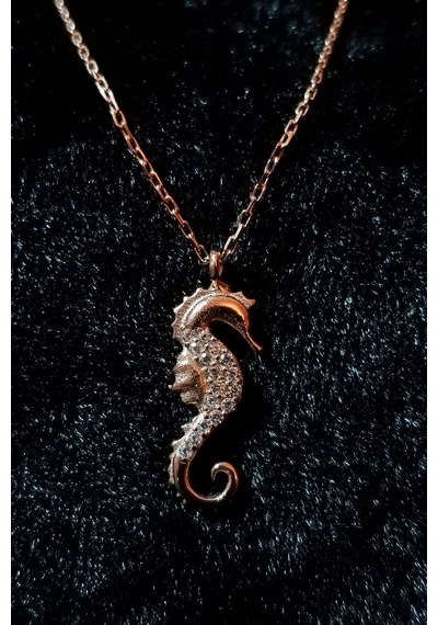 Kadın Deniz Atı 925 Ayar Gümüş Kolye Rose Gold