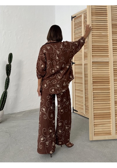 Verymoda Nakışlı Gömlek - F1899 Kahve Dsn2