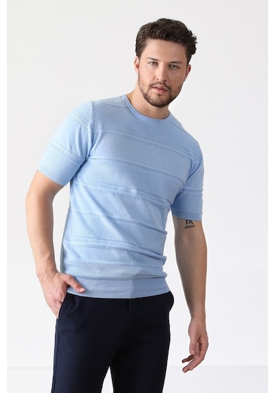 Ferraro Mavi Bisiklet Yaka Erkek Pamuk Triko T-Shirt-Mavi (417934688) Mavi