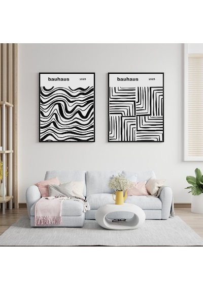 Bauhaus Siyah Çizgiler Duvar Tablosu Çerçeveli 2'li Set Siyah Renk 35 X 50 Boyut/ebat