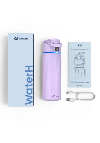 Waterh Boost Akıllı Termos Hidrasyon Takibi Yapan, Yalıtımlı 0,71l / 24oz Akıllı Şişe Mor