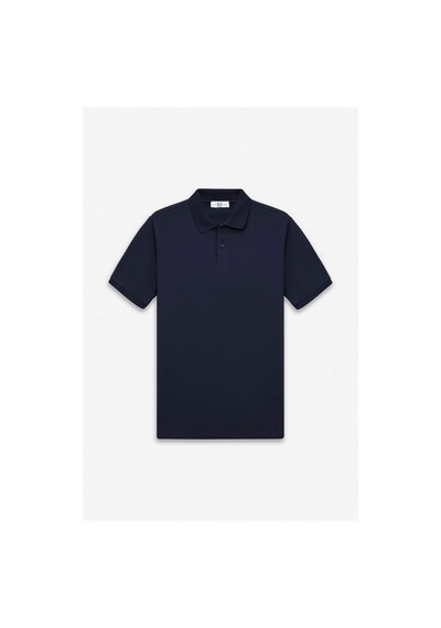 Süvari Lacivert Slim Düz Nakışlı Pike Düğmeli Polo Yaka Tişört Ts1014000474-m09