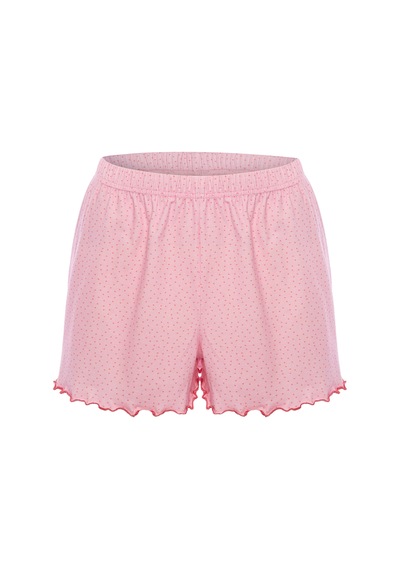 Koza İç Giyim Kadın İnce Askılı Desenli Pamuklu Şortlu Pijama Takımı Kk30231 Pembe