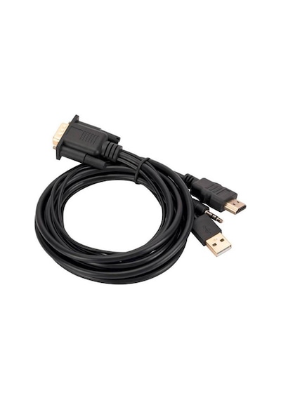 Koodmax - Vga To Hdmi Kablo Çevirici Dönüştürücü 3.5mm Ses Ve Usb Güç Destekli - 1080p - 3 Metre