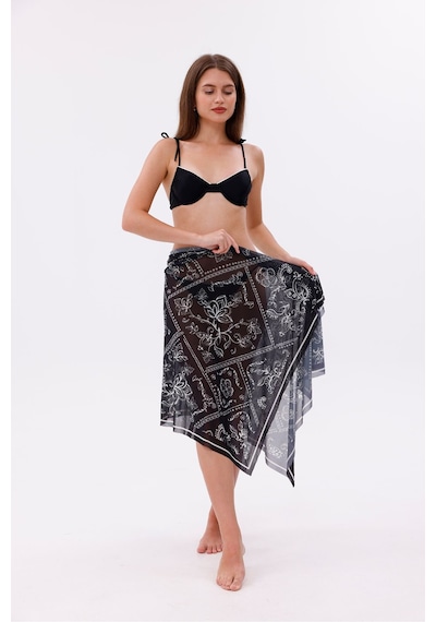 Tarzını Seç İç Gösterir Transparan Pareo - Bandana Çiçeği Model 150x95 Cm Çok Renkli