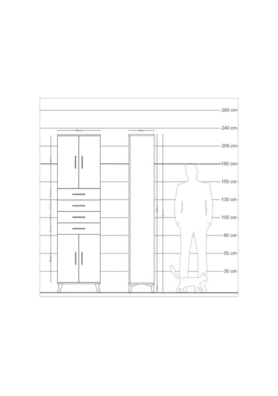 Arges Dolap 3 Raflı 4 Çekmeceli 4 Kapaklı 60x30x221 Çam-çam Çam