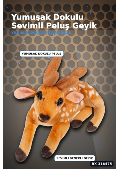 Peluş Geyik Sesli Oyuncak 30 Cm Yumuşak Çocuk Oyun Arkadaşı Tekli Paket Bx-316475 Çok Renkli