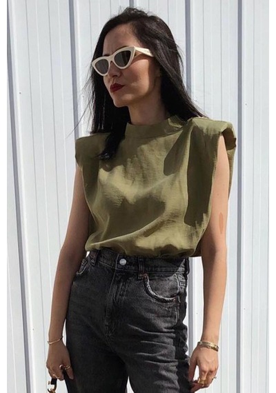 Madmext Mad Girls Haki Vatkalı Tişört Mg900-haki Haki