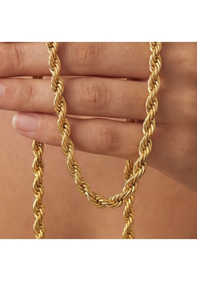 Ferizz Ferizz Altın Kaplama 4Mm Kalınlıkta Unisex Burgu Zincir Gümüş