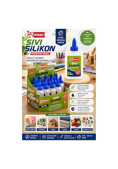 Sıvı Silikon Yapıştırıcı 100 Ml 3 Adet Mikro Silikon Yapıştırıcı Sıvı 100 Gr Plastik Cam Mermer Kağıt Karton Tahta Köpük