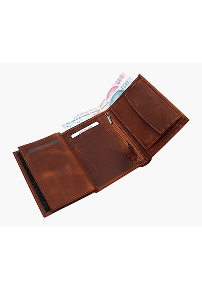 Westpolo Hakiki Eskitme Deri Kağıt Para, Bozuk Para Ve Bol Kart Bölmeli Unisex Cüzdan - G2 Taba G2 Taba