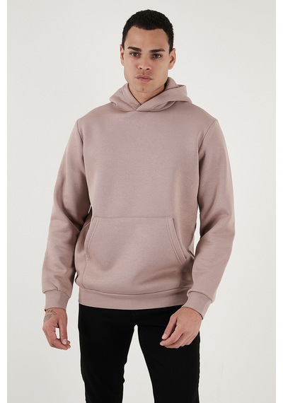 Buratti Regular Fit Kapüşonlu Kanguru Cepli Içi Tüylü Yumuşak Şardonlu Erkek Sweat 5905281 Gül