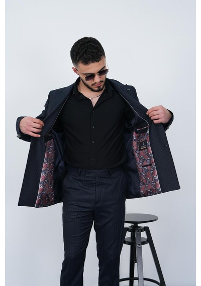 Dupont Classics Dupont Slim Fit Sivri Yaka 6 Drop Çift Yırtmaç Çizgili Viskon Kruvaze Erkek Takım Elbise Lacivert Dupont Classics Dupont Slim Fit Sivri Yaka 6 Drop Çift Yırtmaç Çizgili Viskon Kruvaze Erkek Takım Elbise Lacivert