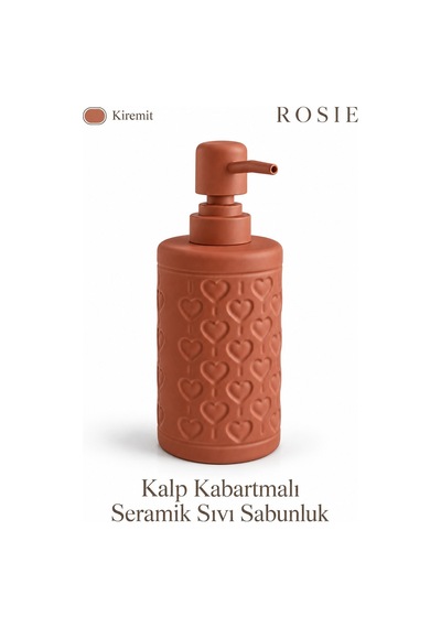 Rosıe Kiremit Kabartma Kalp Desenli Yuvarlak Seramik Sıvı Sabunluk 350 Ml Karışık